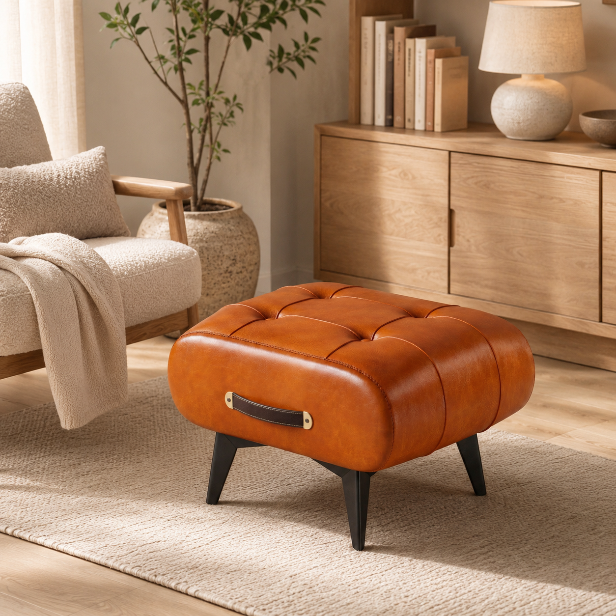 Pouf design cuir noir