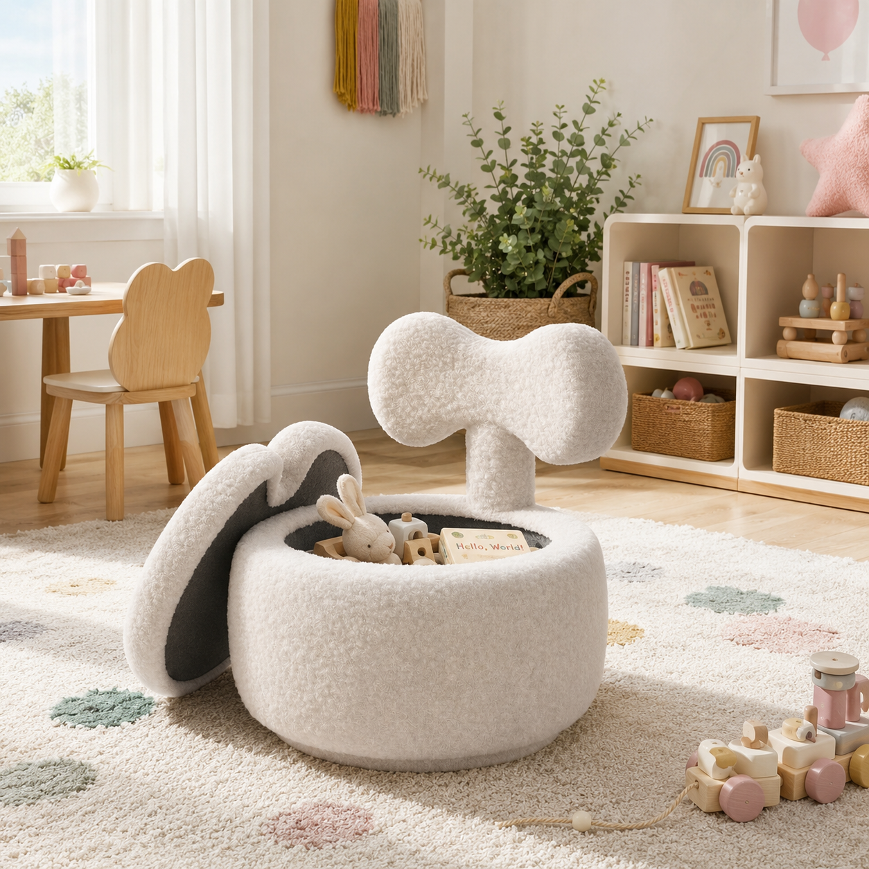 Pouf rangement bouclette