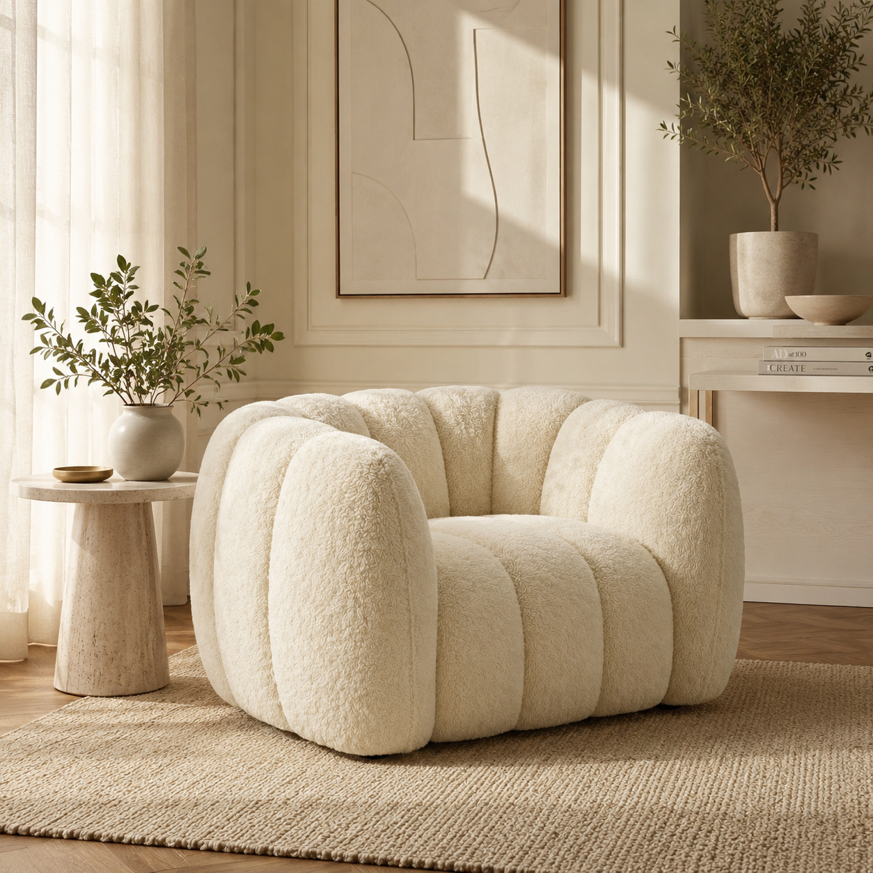 Fauteuil pouf bouclette