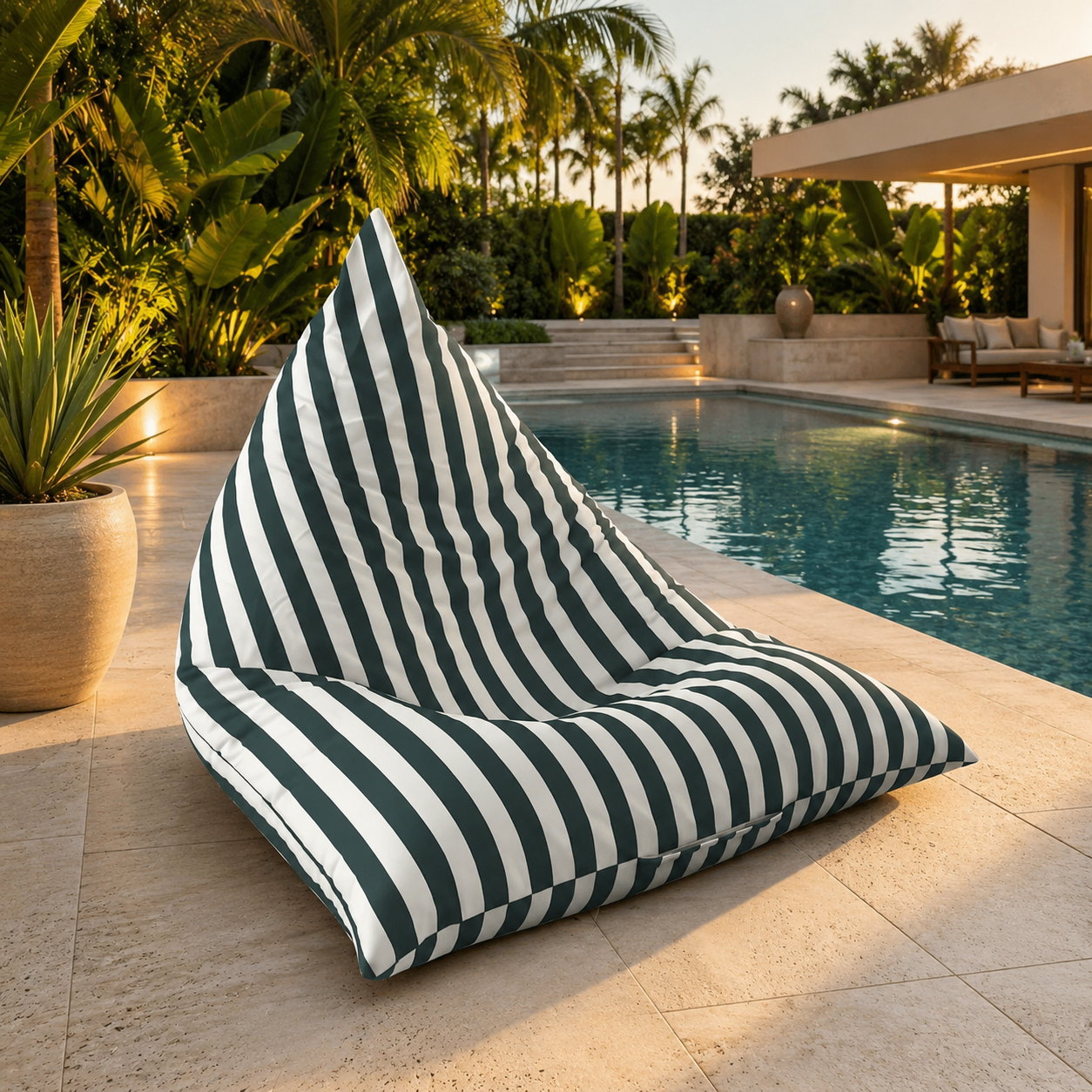 Pouf extérieur rayé