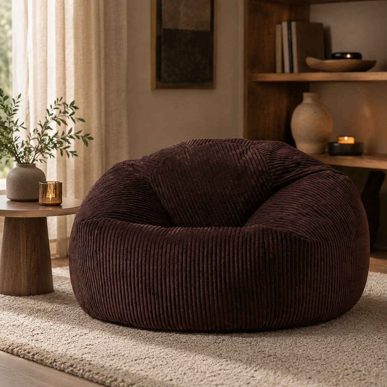 Pouf velours côtelé