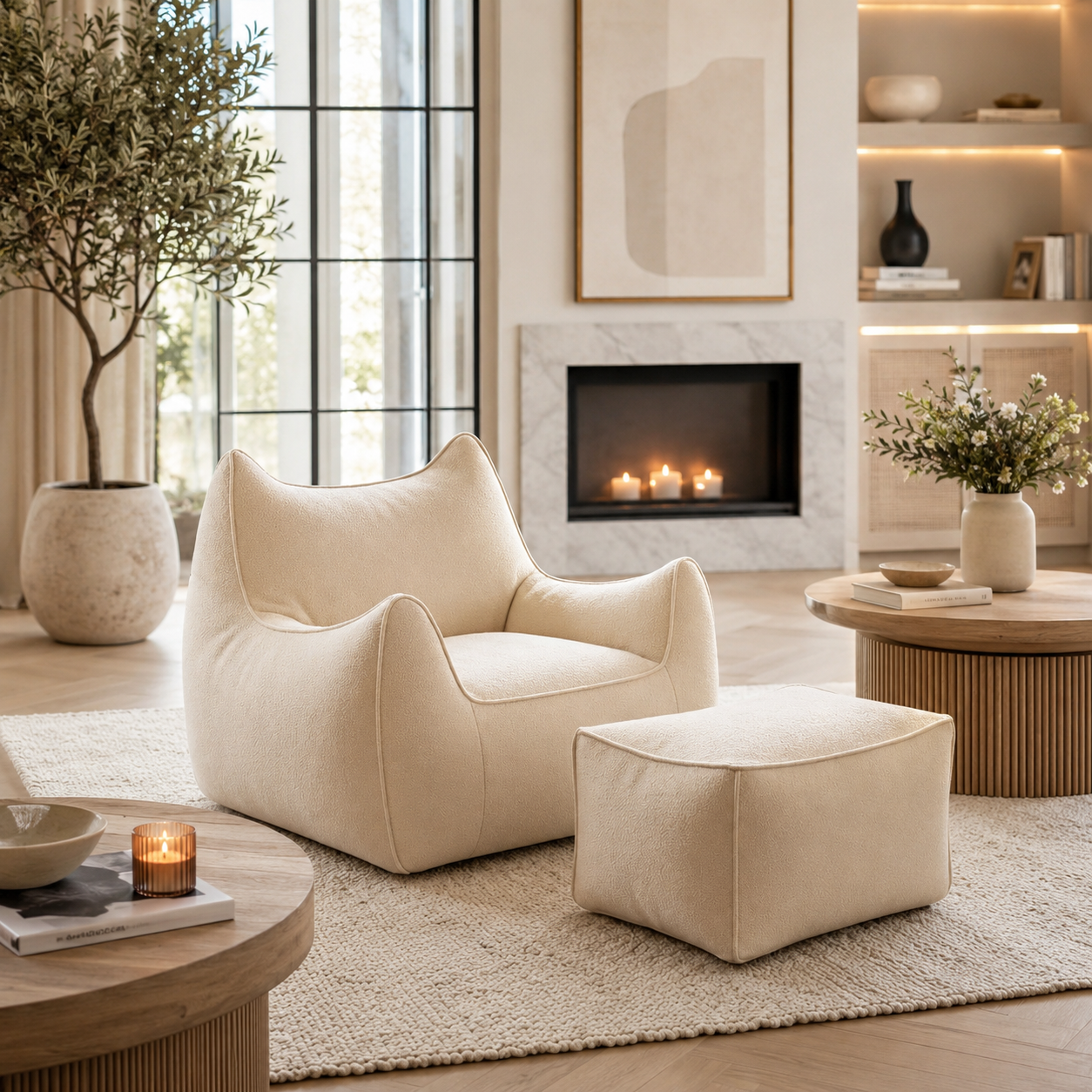 Fauteuil salon pouf