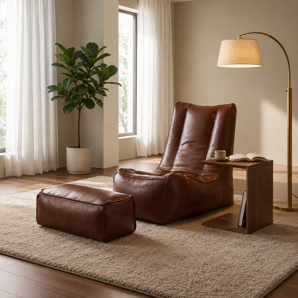 Pouf simili cuir repose-pied