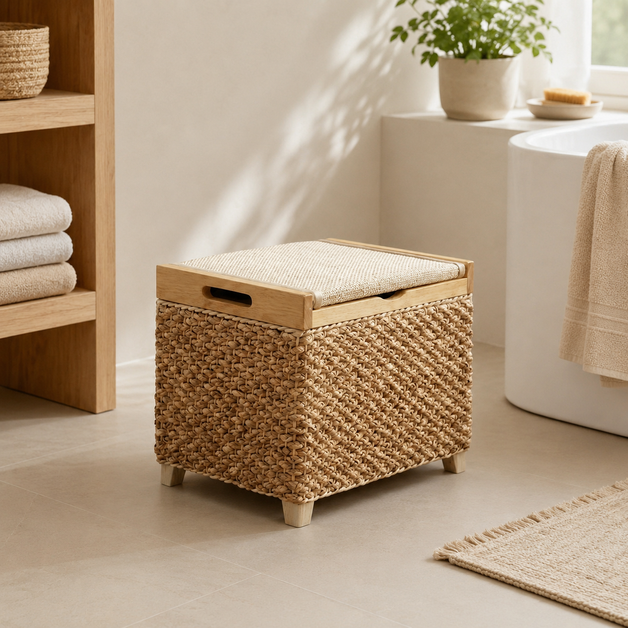 Pouf rangement bois