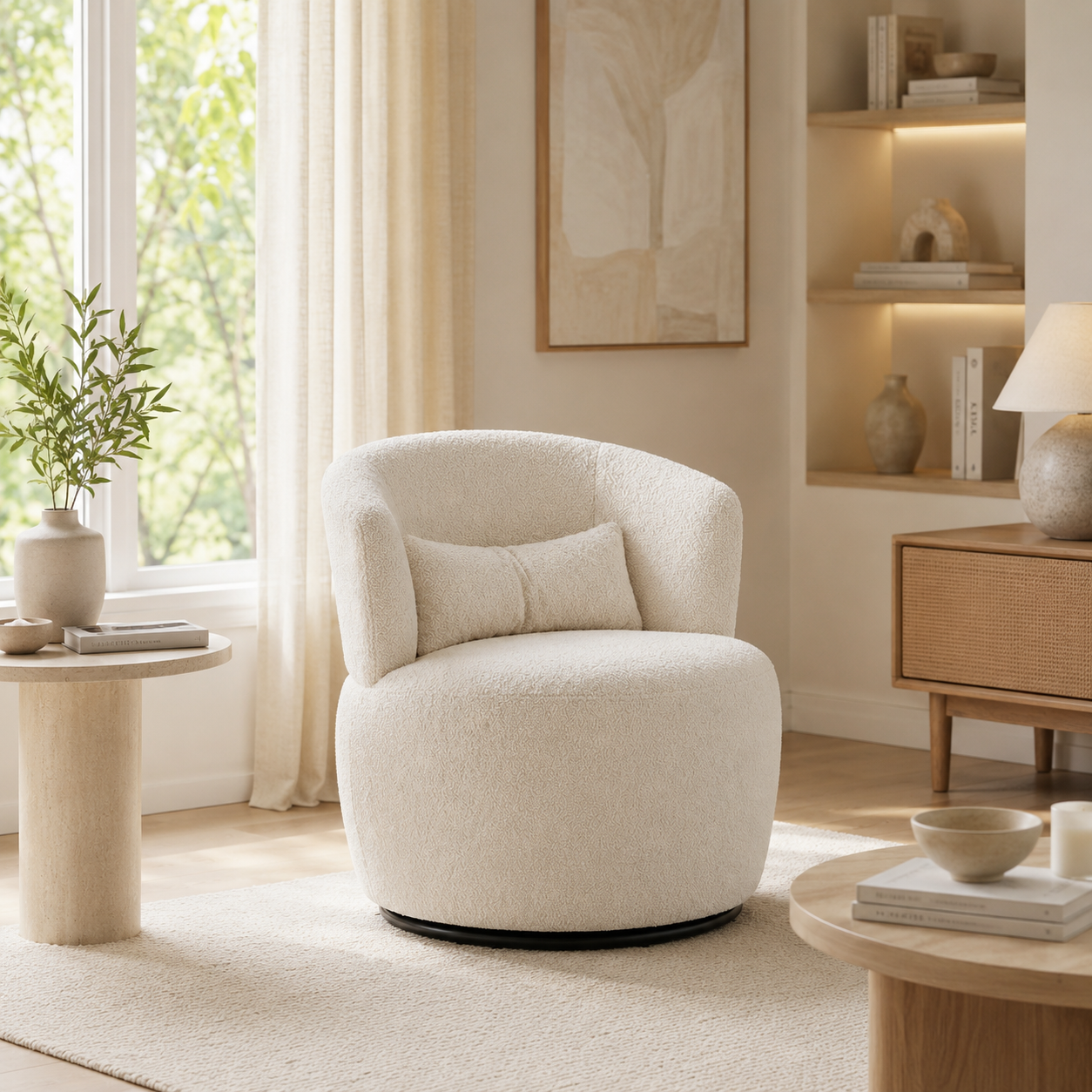 Pouf rond bouclette