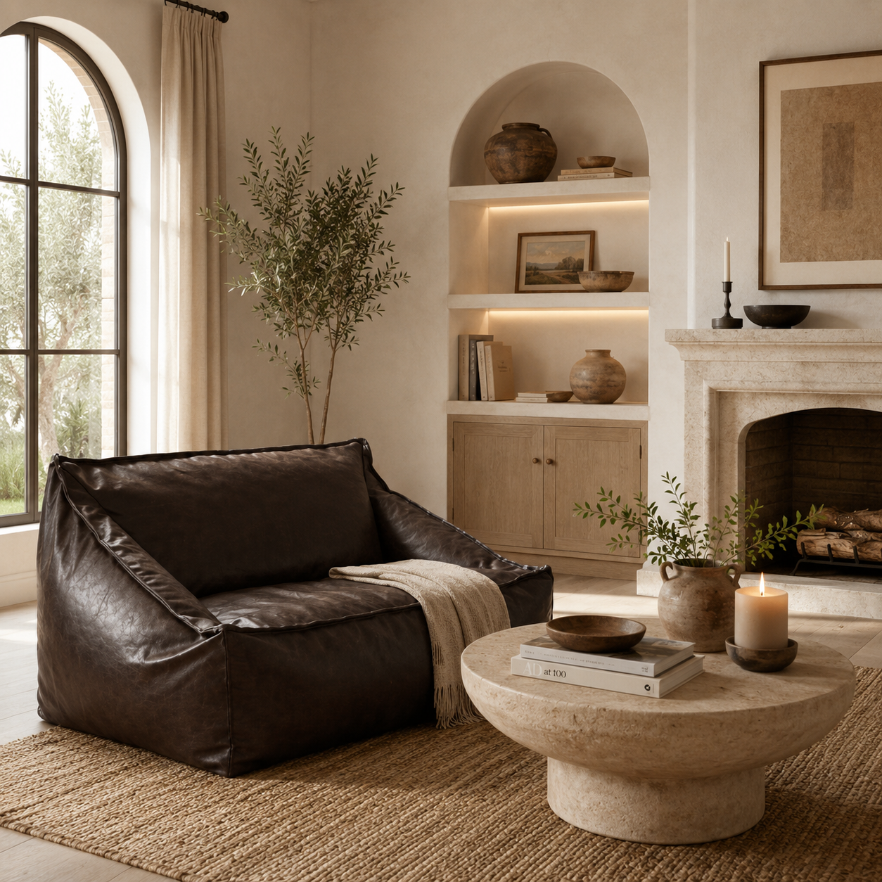 Canapé en cuir pouf