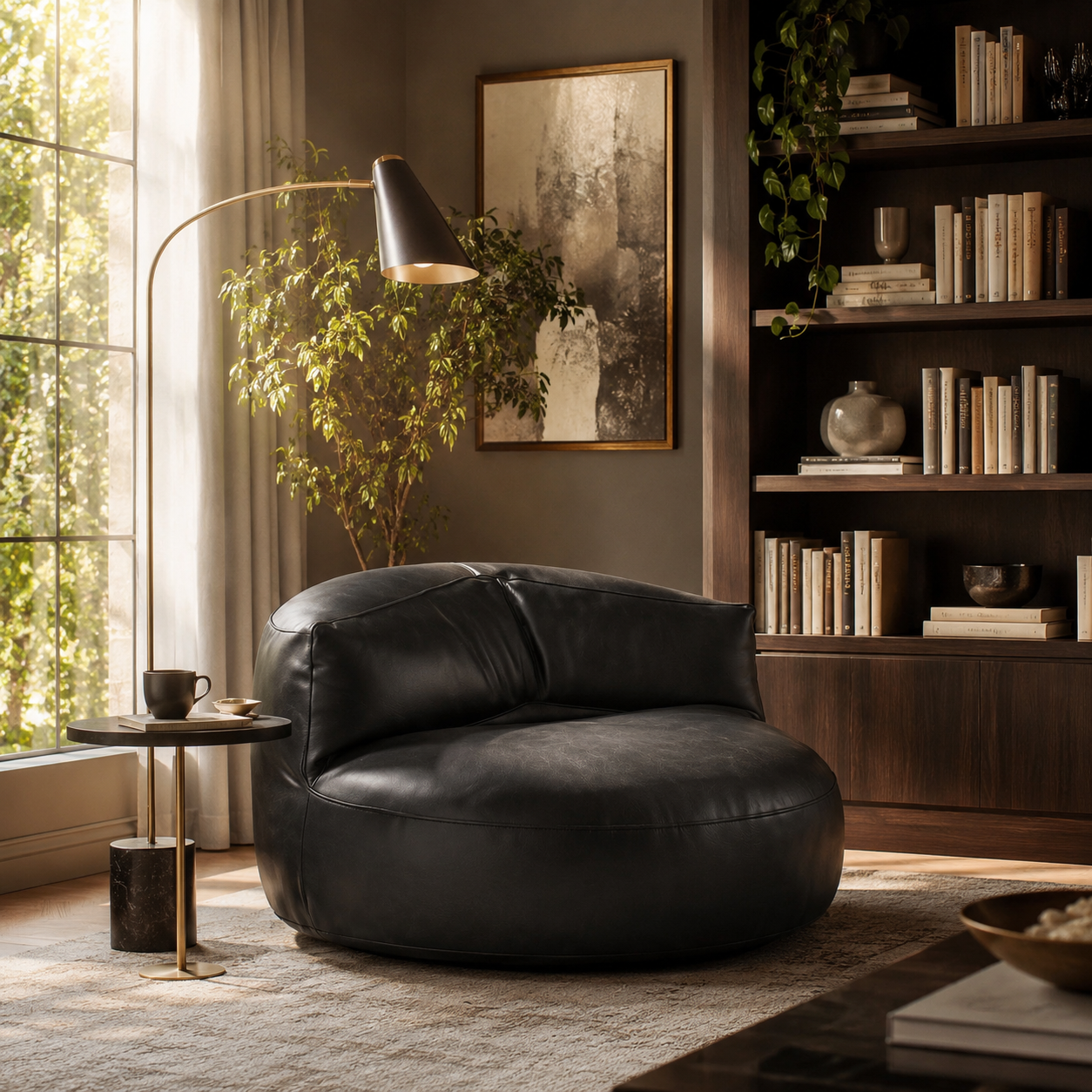 Pouf fauteuil salon similicuir