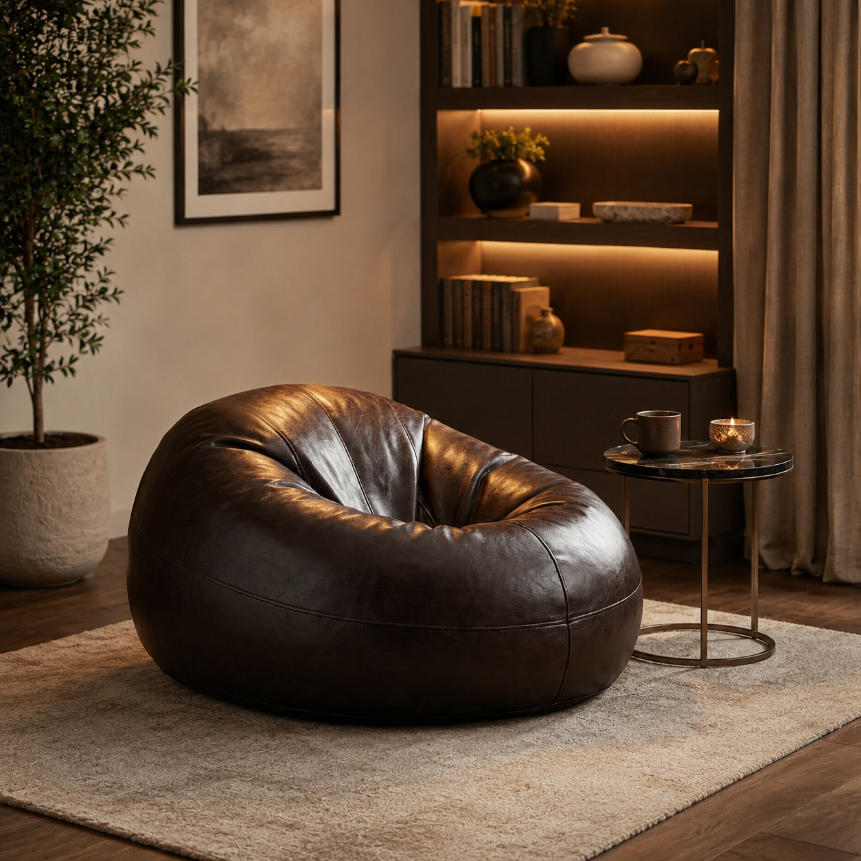 Pouf rond en cuir