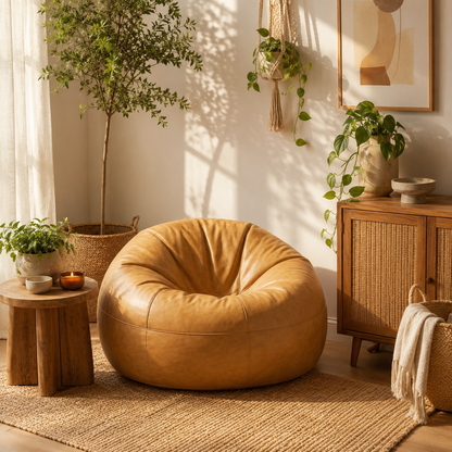 Pouf rond en cuir