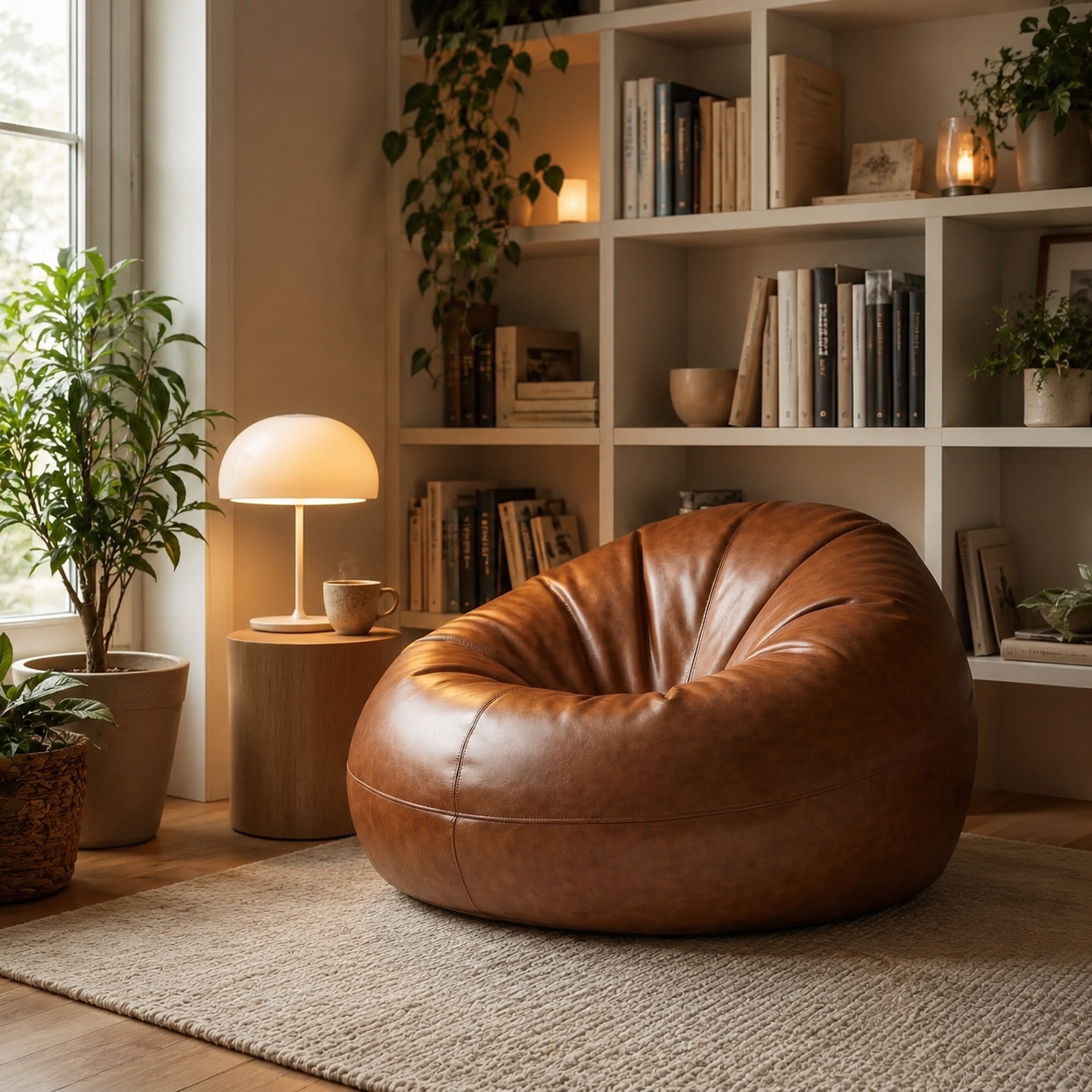 Pouf rond en cuir