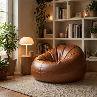 Pouf rond en cuir
