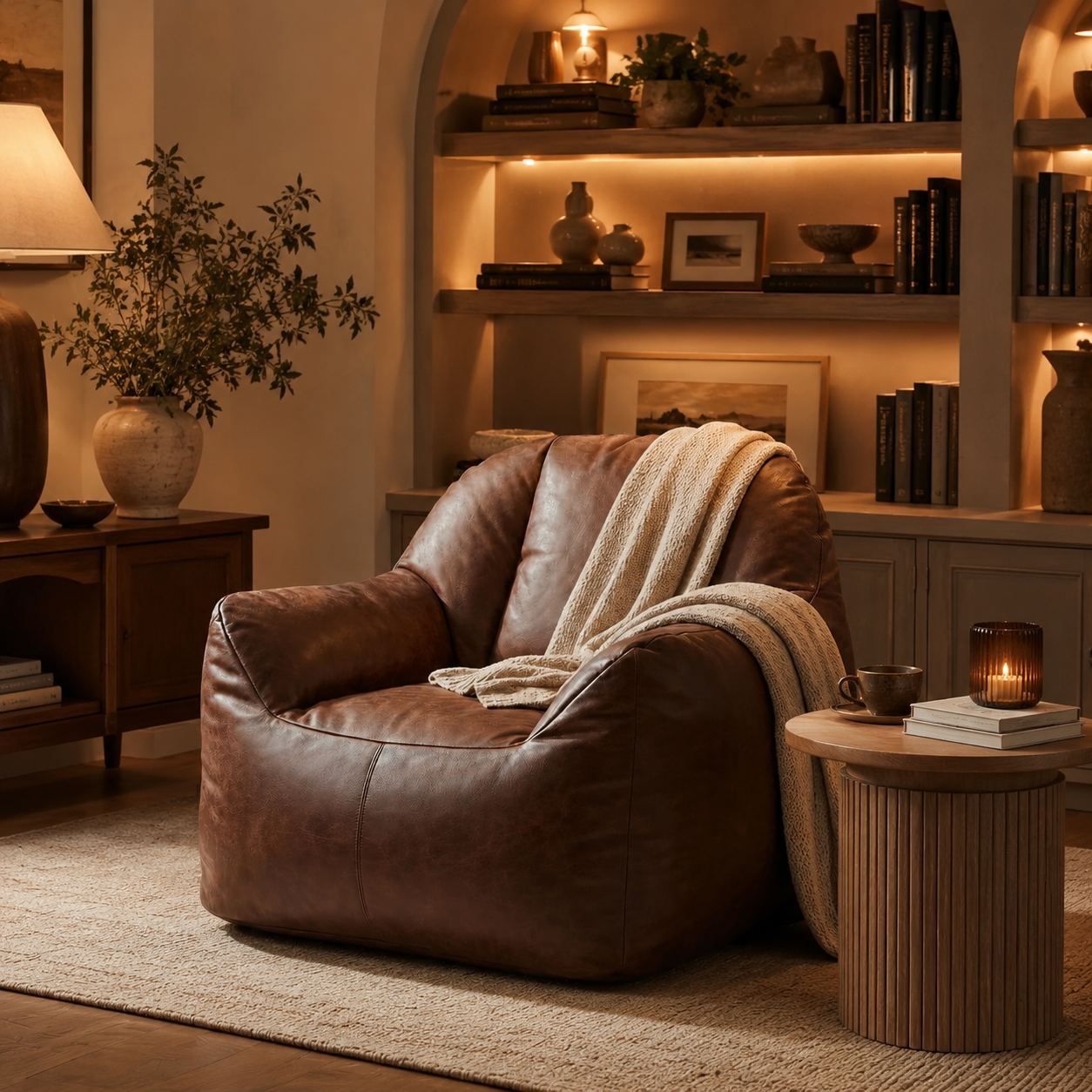 Pouf en cuir premium