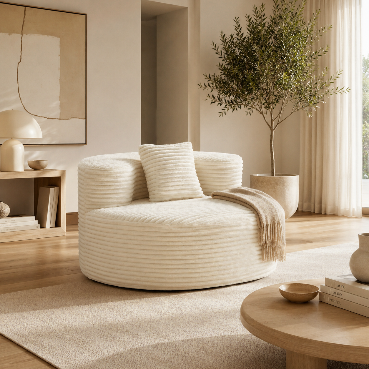 Fauteuil pouf velours côtelé