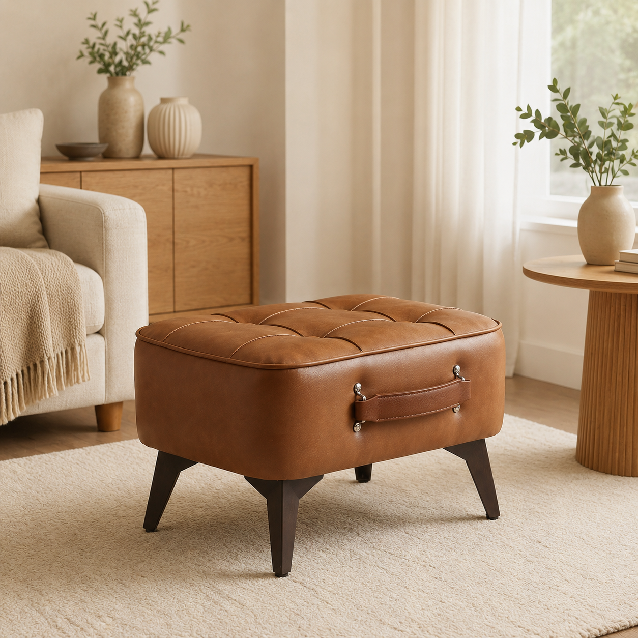 Pouf design cuir marron